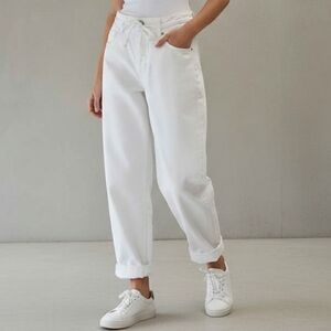 New H&M White Super Baggy Jeans With String Size 6